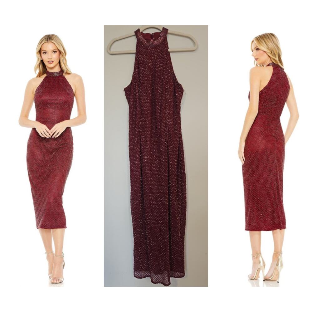 Mac Duggal 70110CL Halter Neck Midi Dazzling Dress – Size 6